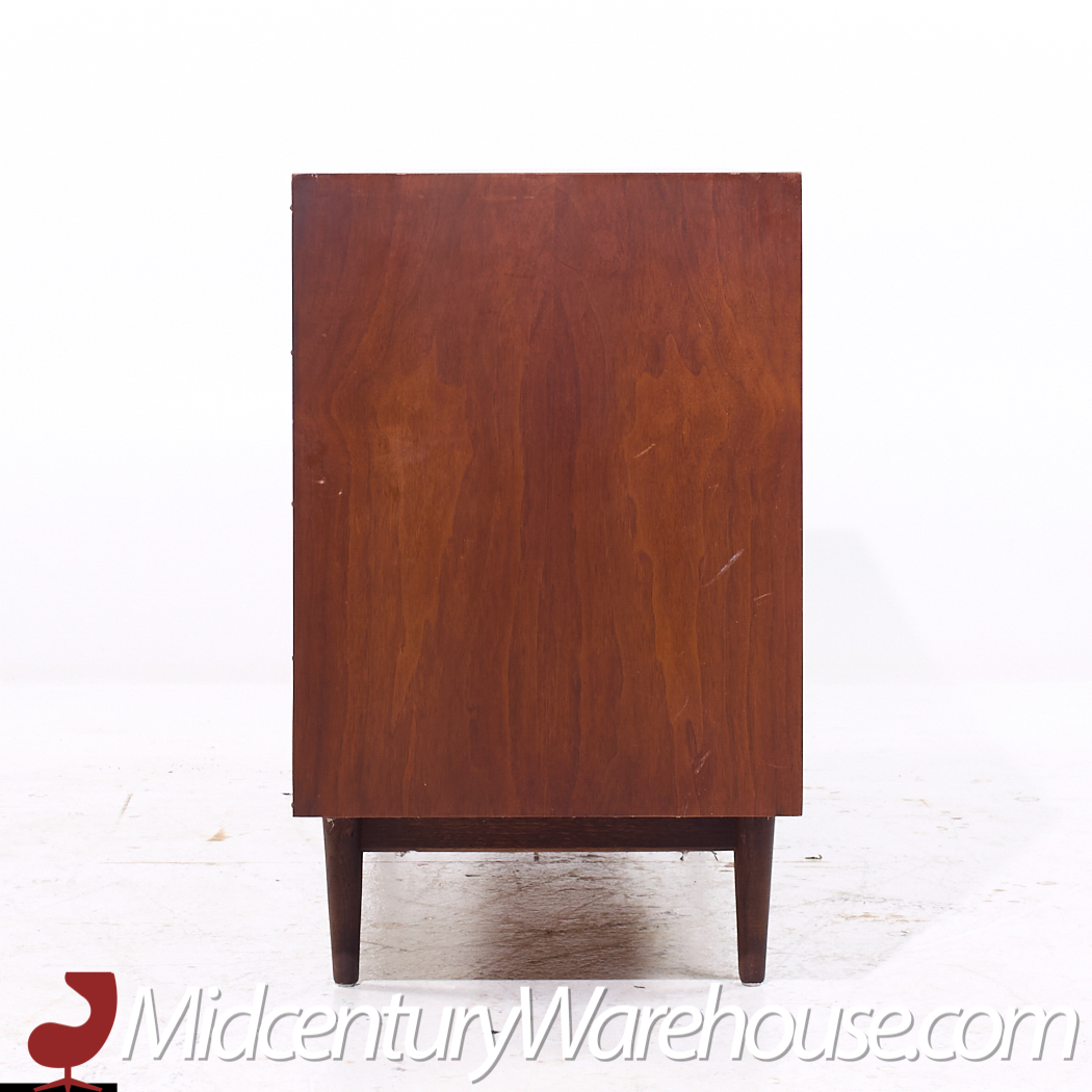 Merton Gershun for American of Martinsville Mid Century Walnut and Brass Lowboy Dresser