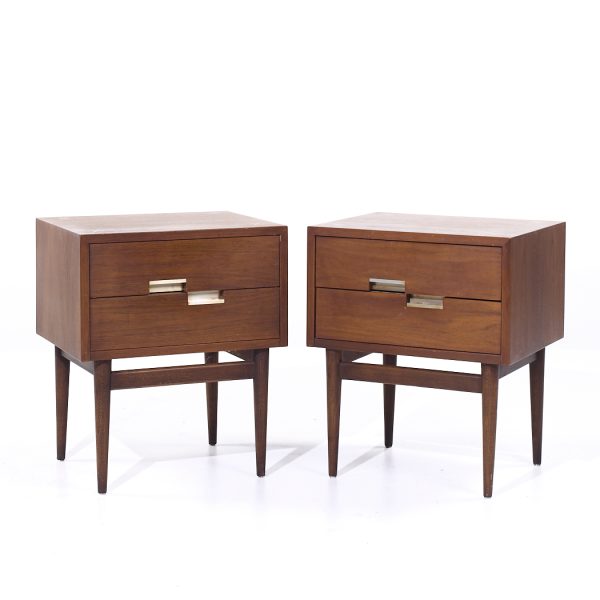 Merton Gershun for American of Martinsville Mid Century Walnut and Brass Nightstands - Pair