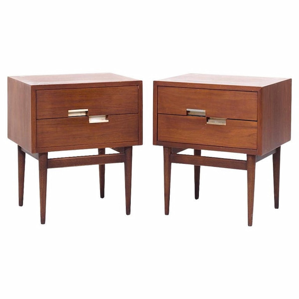 Merton Gershun for American of Martinsville Mid Century Walnut and Brass Nightstands - Pair