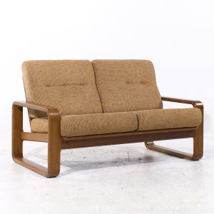 milo baughman style mid century teak settee