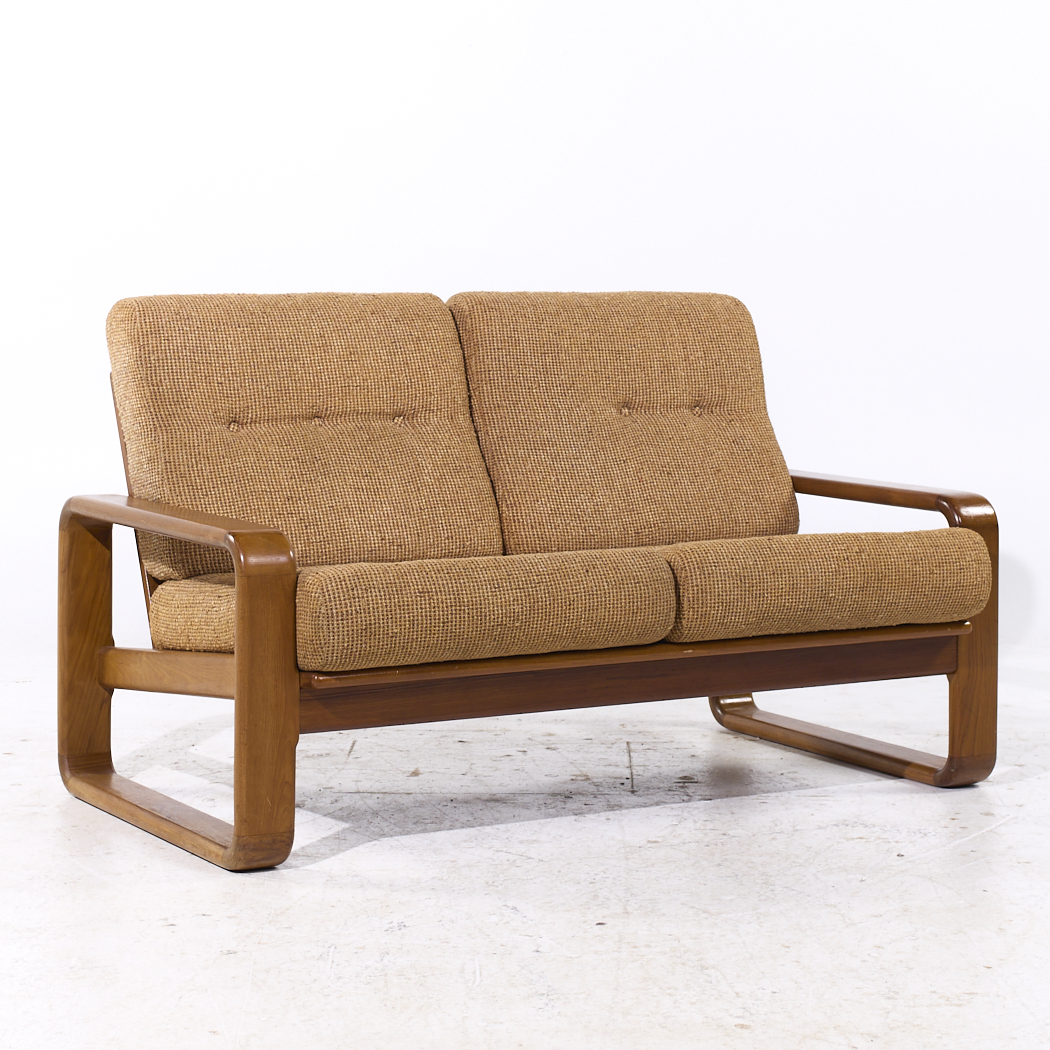 Milo Baughman Style Mid Century Teak Settee