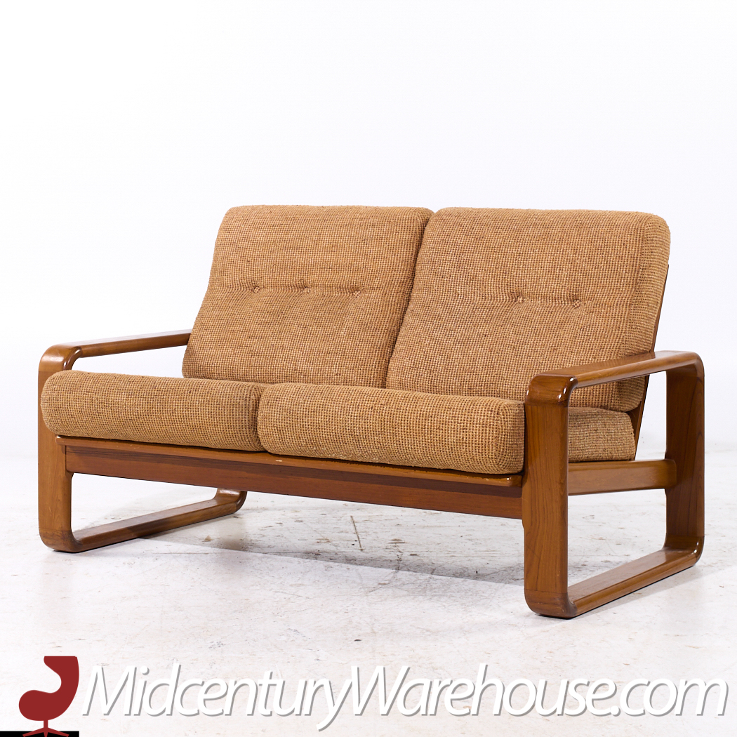 Milo Baughman Style Mid Century Teak Settee