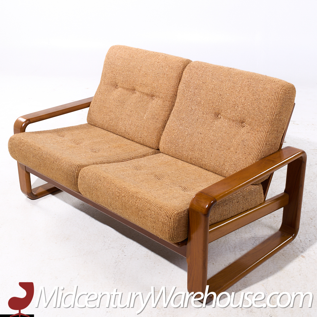 Milo Baughman Style Mid Century Teak Settee