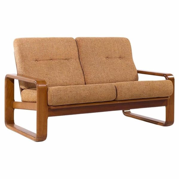 Milo Baughman Style Mid Century Teak Settee