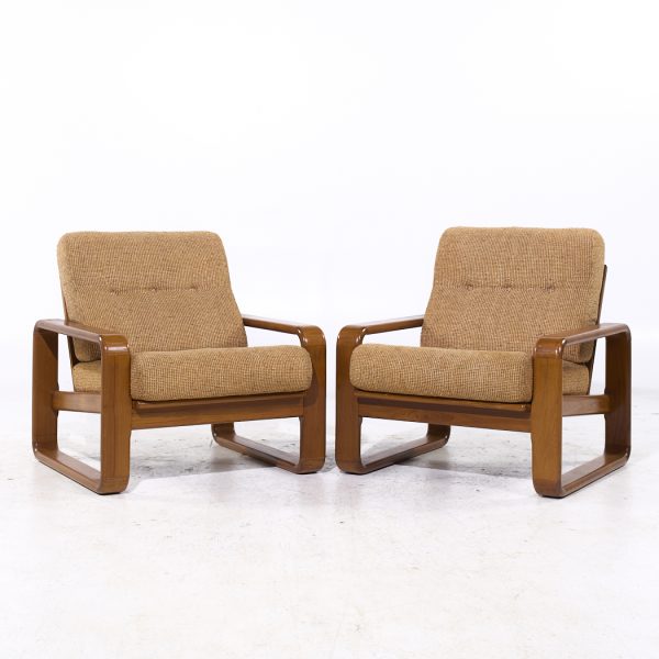 Milo Baughman Style Mid Century Teak Lounge Chairs - Pair