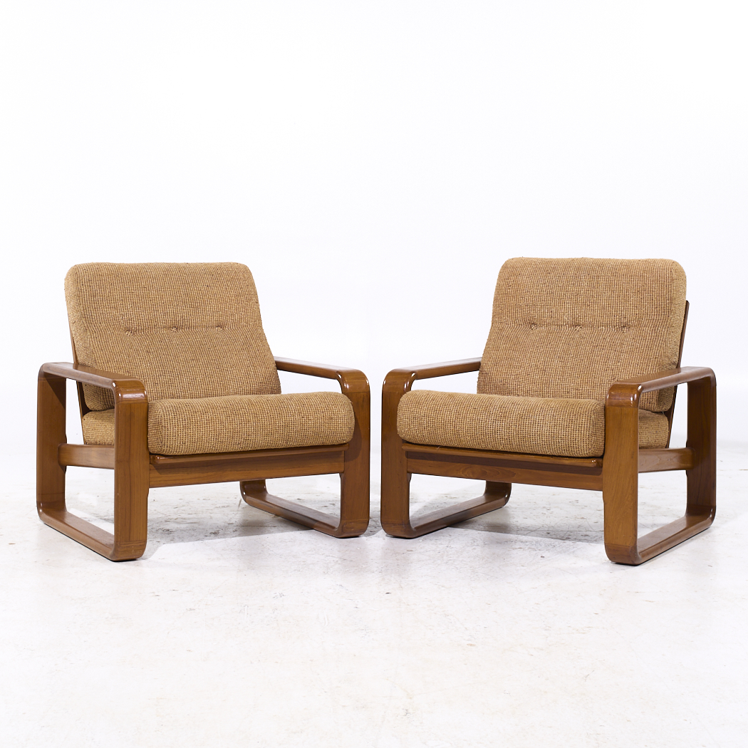 Milo Baughman Style Mid Century Teak Lounge Chairs - Pair