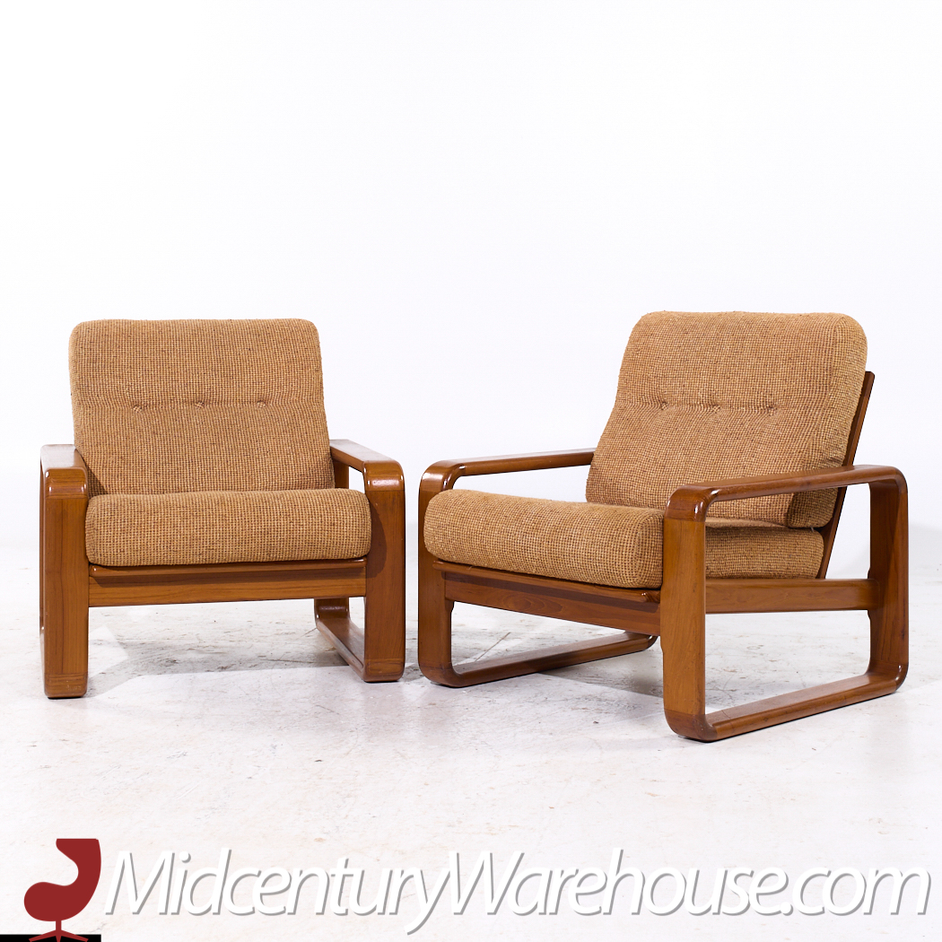 Milo Baughman Style Mid Century Teak Lounge Chairs - Pair