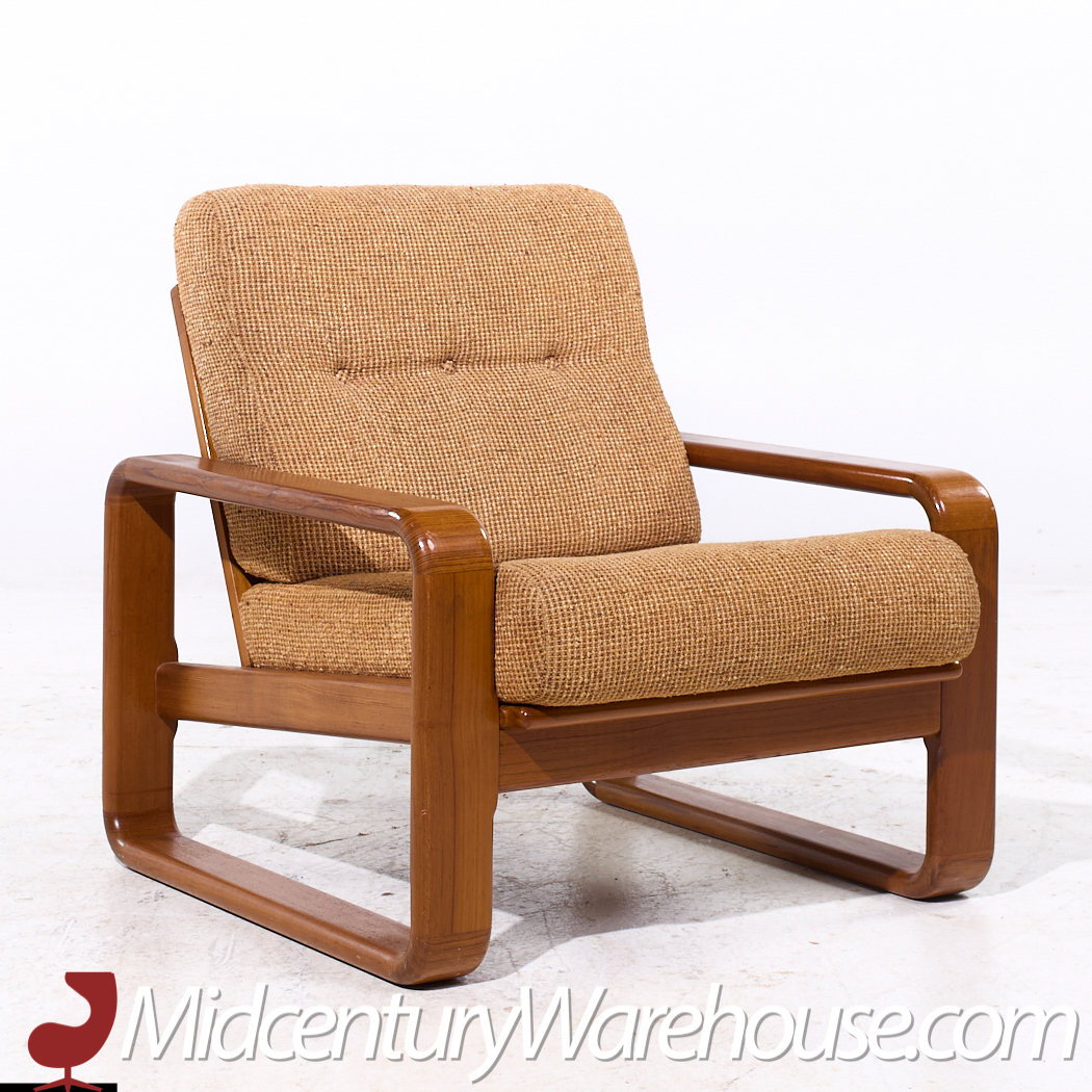 Milo Baughman Style Mid Century Teak Lounge Chairs - Pair