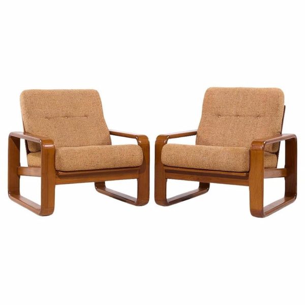 Milo Baughman Style Mid Century Teak Lounge Chairs - Pair