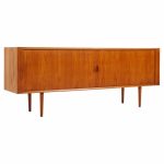Svend Aage Larsen for Faarup Møbelfabrik Mid Century Danish Teak Tambour Door Credenza with Hutch