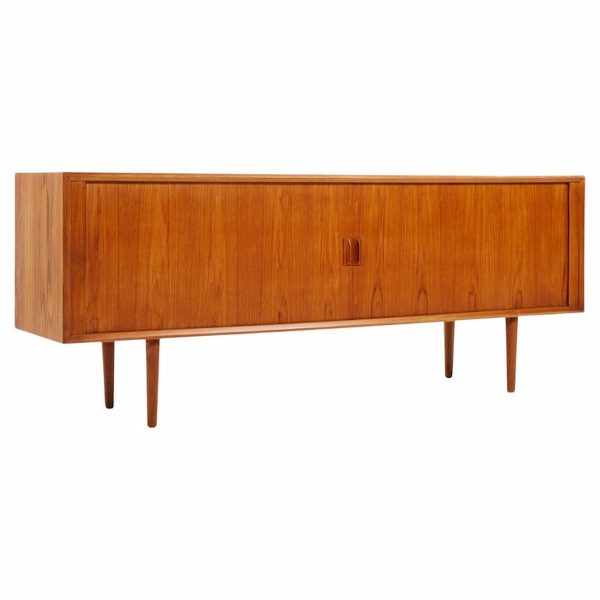 svend aage larsen for faarup møbelfabrik mid century danish teak tambour door credenza with hutch