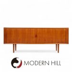 Svend Aage Larsen for Faarup Møbelfabrik Mid Century Danish Teak Tambour Door Credenza with Hutch