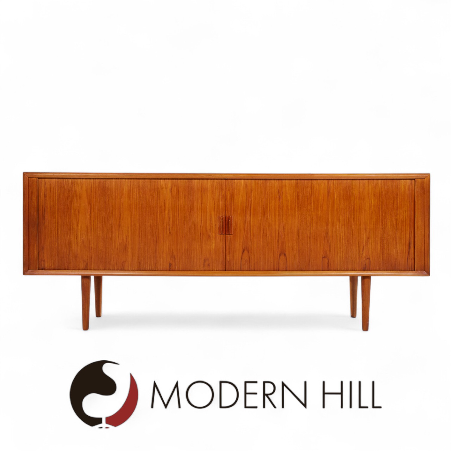 Svend Aage Larsen for Faarup Møbelfabrik Mid Century Danish Teak Tambour Door Credenza with Hutch