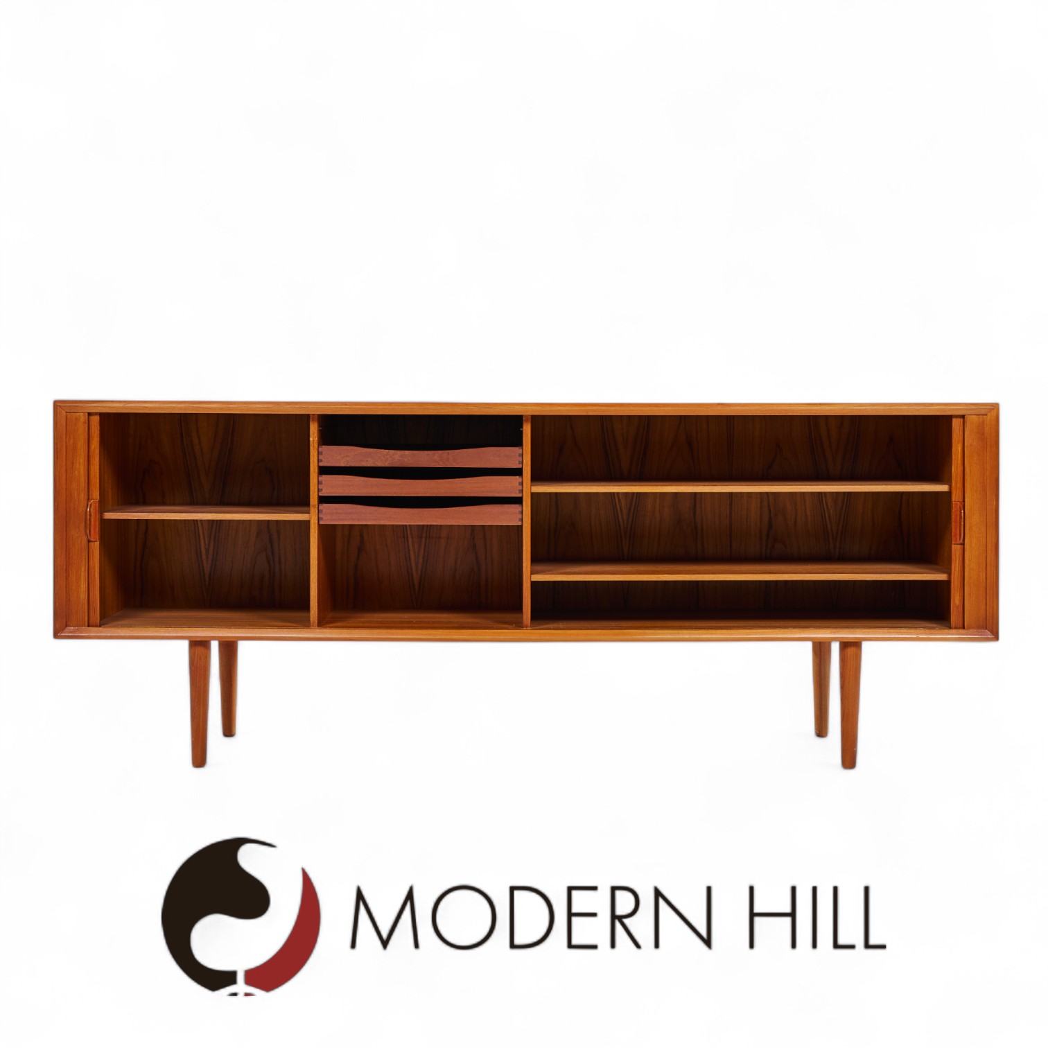 Svend Aage Larsen for Faarup Møbelfabrik Mid Century Danish Teak Tambour Door Credenza with Hutch