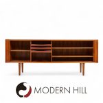 Svend Aage Larsen for Faarup Møbelfabrik Mid Century Danish Teak Tambour Door Credenza with Hutch