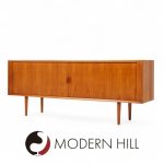 Svend Aage Larsen for Faarup Møbelfabrik Mid Century Danish Teak Tambour Door Credenza with Hutch