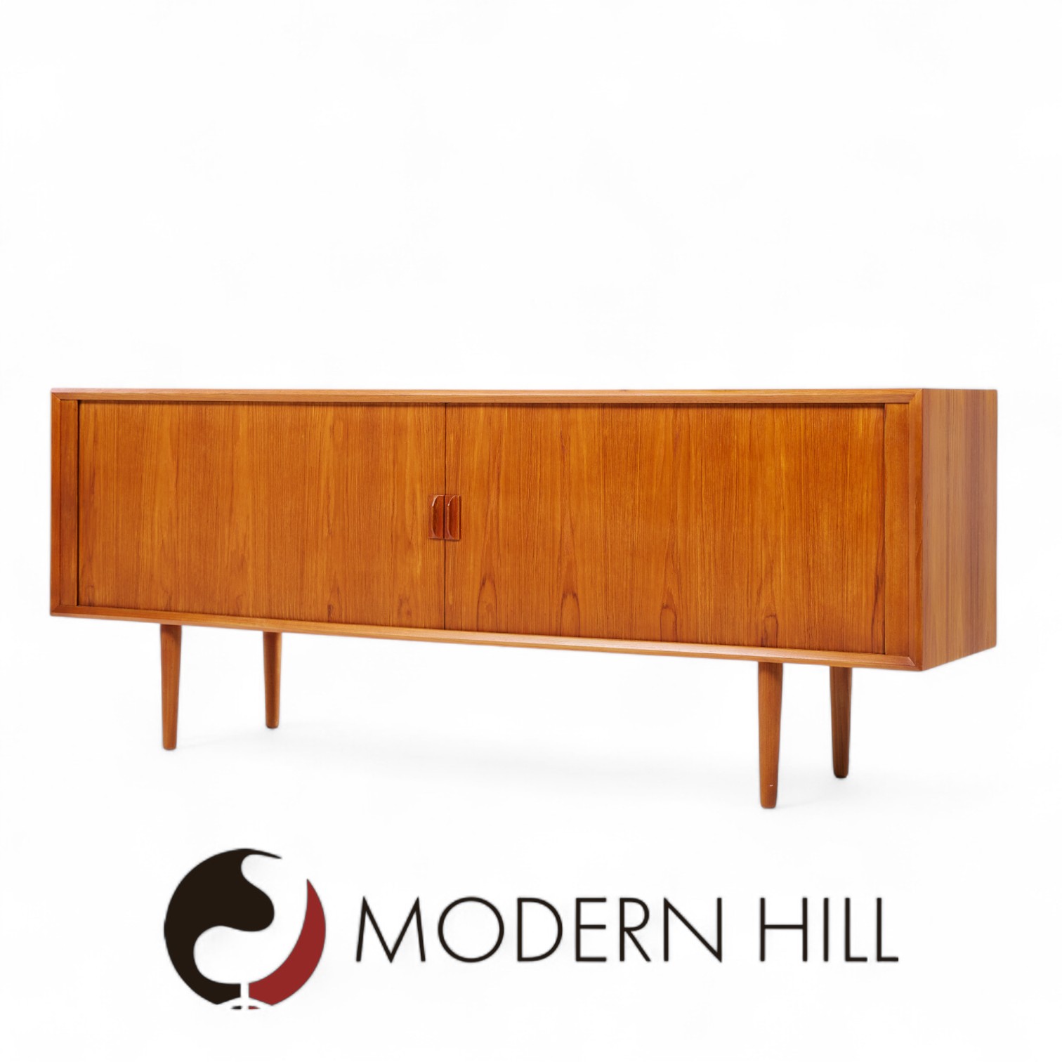 Svend Aage Larsen for Faarup Møbelfabrik Mid Century Danish Teak Tambour Door Credenza with Hutch
