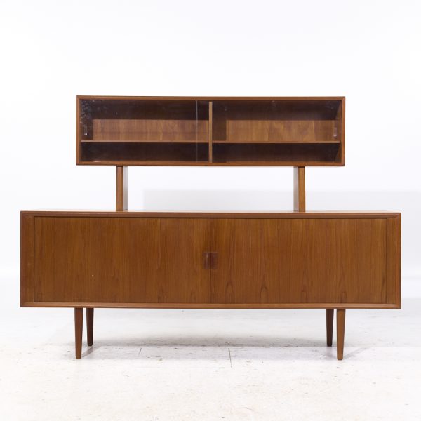 svend aage larsen for faarup møbelfabrik mid century danish teak tambour door credenza with hutch