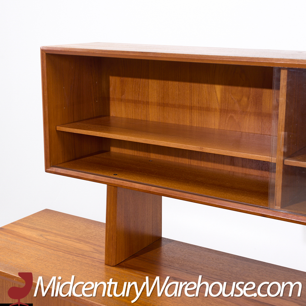 Svend Aage Larsen for Faarup Møbelfabrik Mid Century Danish Teak Tambour Door Credenza with Hutch