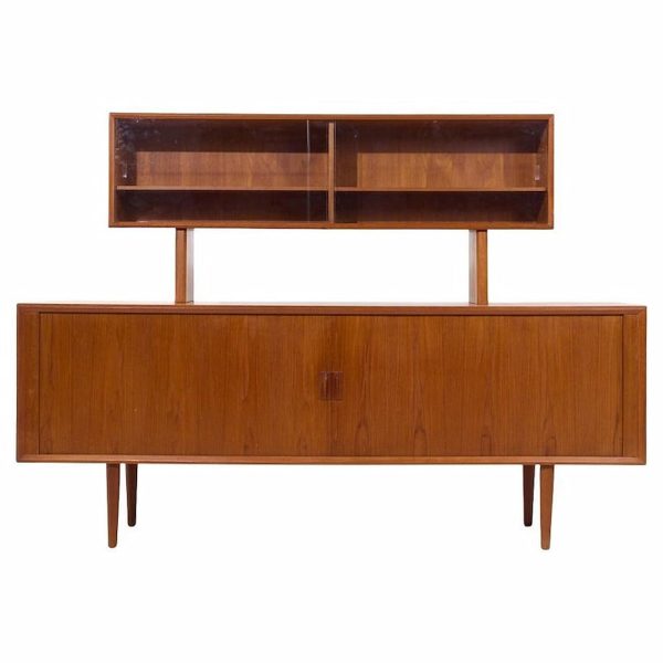 Svend Aage Larsen for Faarup Møbelfabrik Mid Century Danish Teak Tambour Door Credenza with Hutch