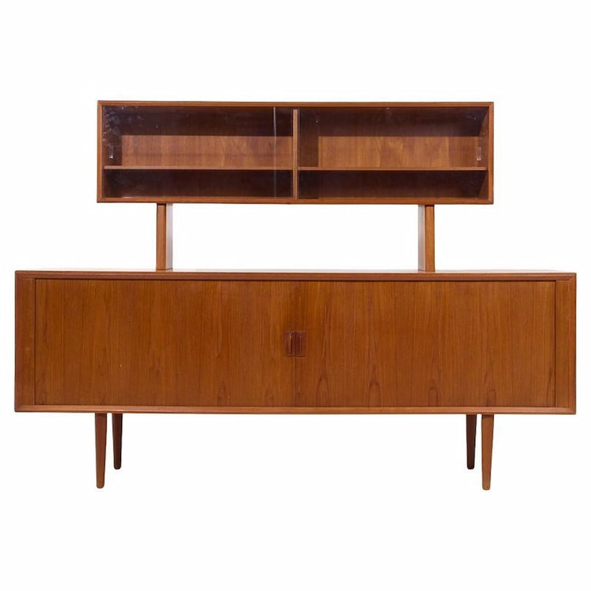 Svend Aage Larsen for Faarup Møbelfabrik Mid Century Danish Teak Tambour Door Credenza with Hutch