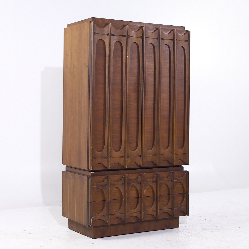Tobago Brutalist Mid Century Walnut Armoire Dresser
