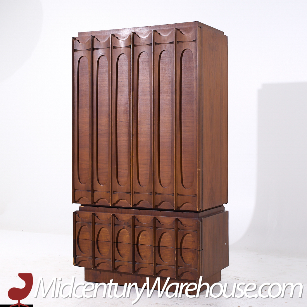 Tobago Brutalist Mid Century Walnut Armoire Dresser