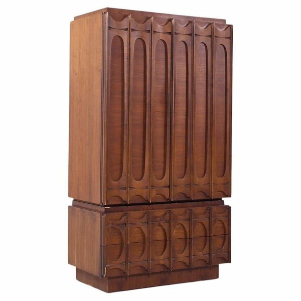 Tobago Brutalist Mid Century Walnut Armoire Dresser
