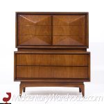United Furniture Mid Century Diamond Walnut Highboy Dresser