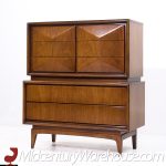 United Furniture Mid Century Diamond Walnut Highboy Dresser