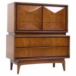 United Furniture Mid Century Diamond Walnut Highboy Dresser