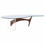Vladimir Kagan Style Mid Century Walnut and Lucite Kidney Shaped Coffee Table | Mid Century Modern Furniture - Mid Century Furniture Chicago Vladimir Kagan Style Mid Century Walnut and Lucite Kidney Shaped Coffee Table