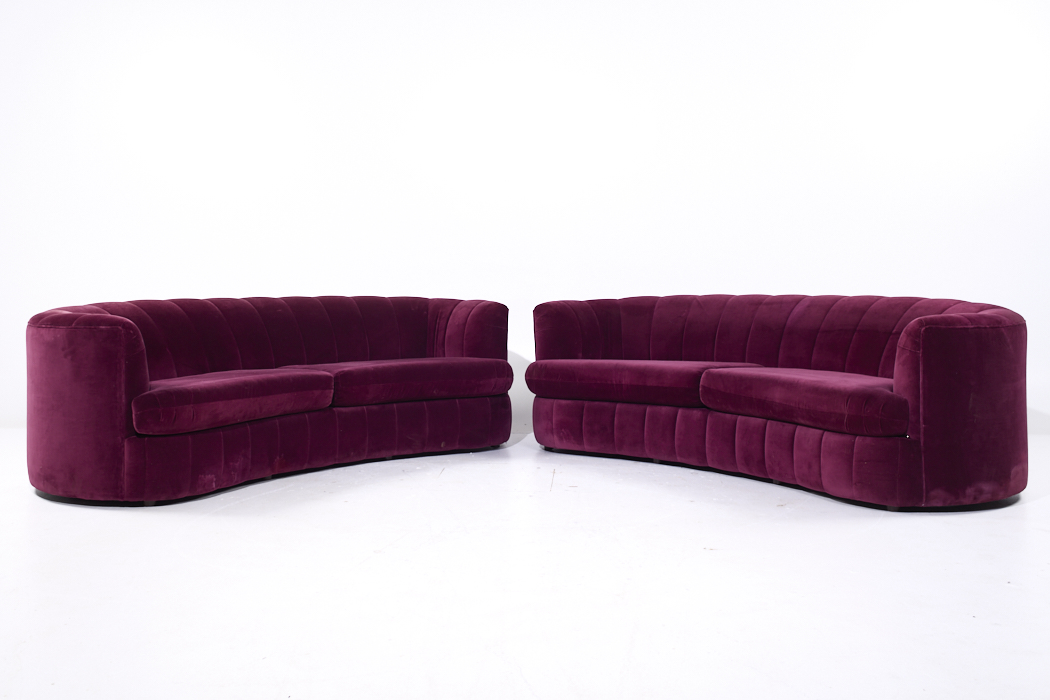 Weiman Mid Century Channeled Crescent Sofa - Pair