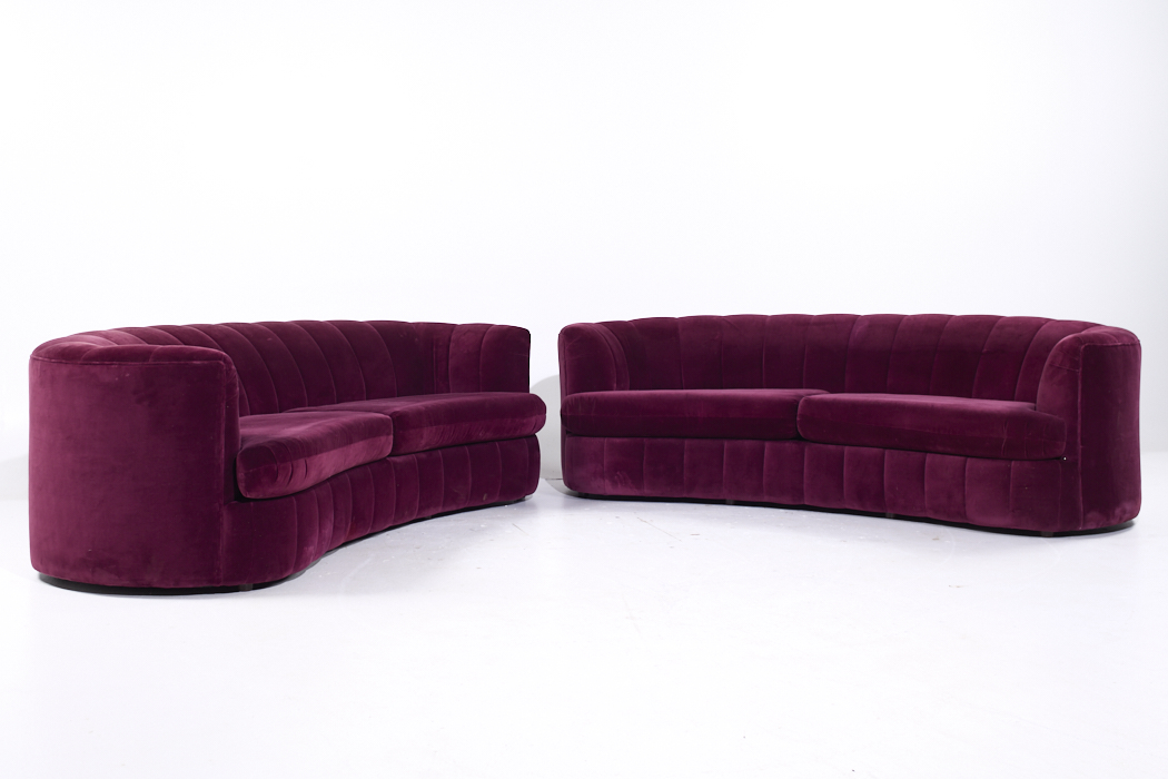 Weiman Mid Century Channeled Crescent Sofa - Pair
