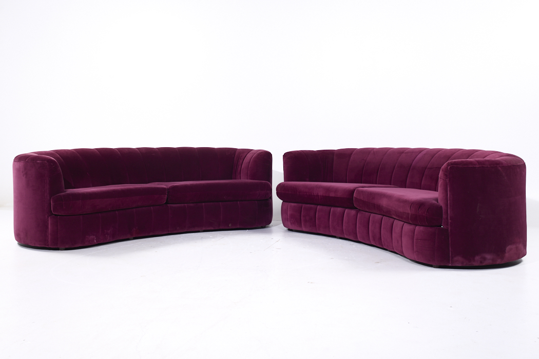 Weiman Mid Century Channeled Crescent Sofa - Pair