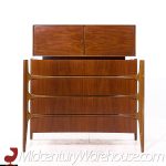 William Hinn Mid Century Walnut Curved Front Highboy Dresser | Mid Century Modern Furniture - Mid Century Furniture Chicago William Hinn Mid Century Walnut Curved Front Highboy Dresser