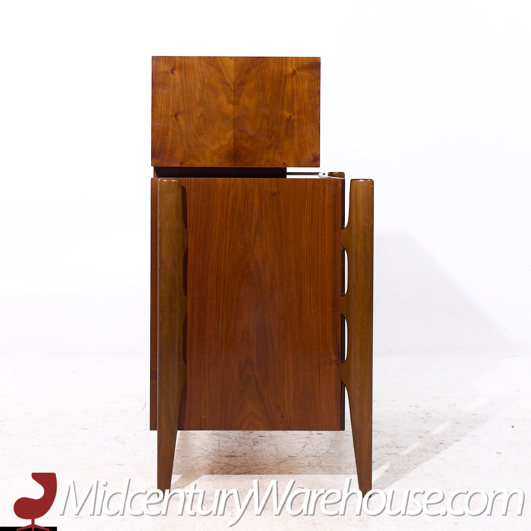 William Hinn Mid Century Walnut Curved Front Highboy Dresser