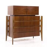 William Hinn Mid Century Walnut Curved Front Highboy Dresser | Mid Century Modern Furniture - Mid Century Furniture Chicago William Hinn Mid Century Walnut Curved Front Highboy Dresser