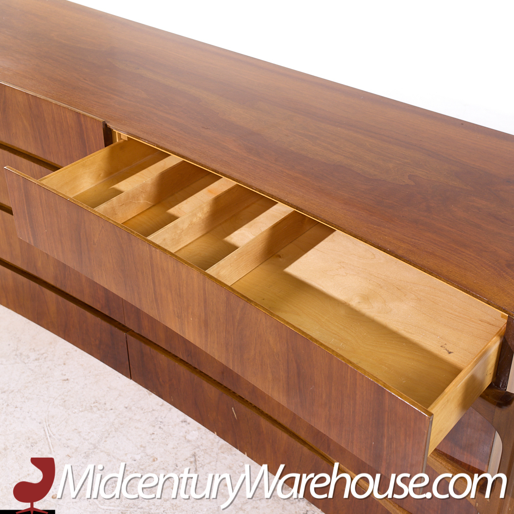 William Hinn Mid Century Walnut Curved Front Lowboy Dresser