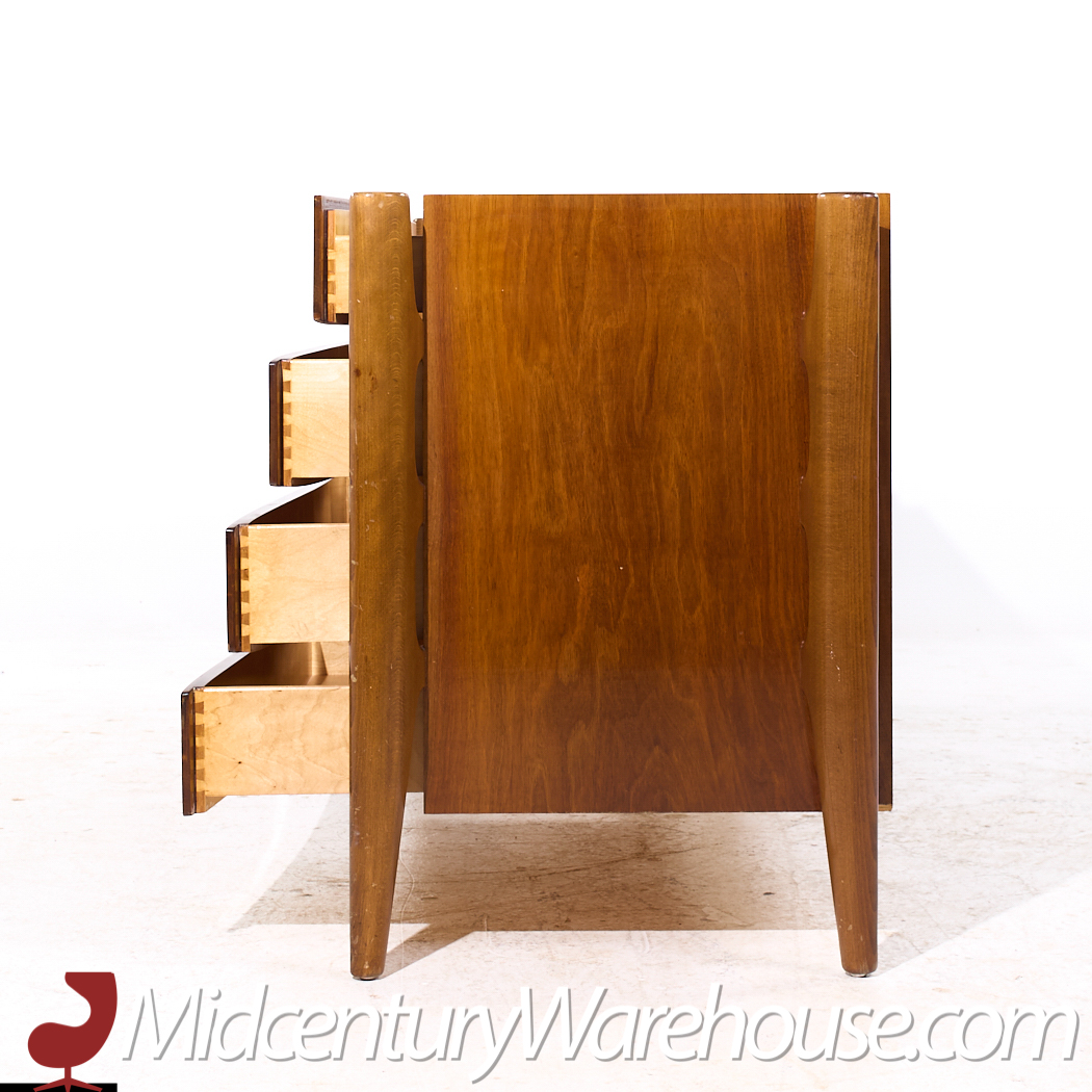 William Hinn Mid Century Walnut Curved Front Lowboy Dresser