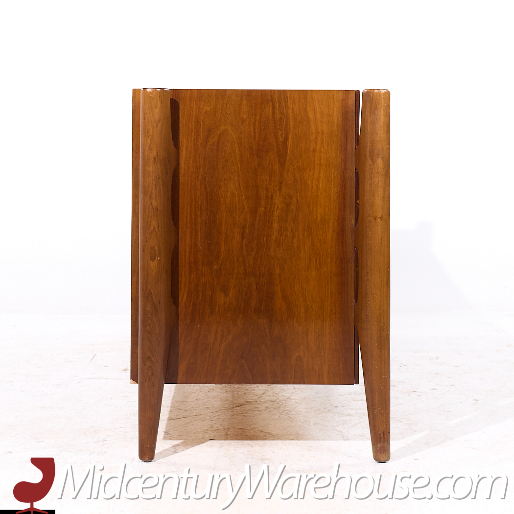 William Hinn Mid Century Walnut Curved Front Lowboy Dresser