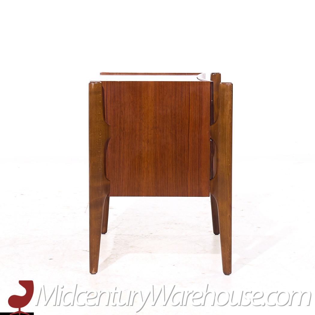 William Hinn Mid Century Walnut Curved Front Nightstands - Pair