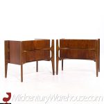 William Hinn Mid Century Walnut Curved Front Nightstands - Pair | Mid Century Modern Furniture - Mid Century Furniture Chicago William Hinn Mid Century Walnut Curved Front Nightstands - Pair