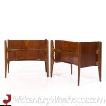 William Hinn Mid Century Walnut Curved Front Nightstands - Pair | Mid Century Modern Furniture - Mid Century Furniture Chicago William Hinn Mid Century Walnut Curved Front Nightstands - Pair