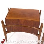 William Hinn Mid Century Walnut Curved Front Nightstands - Pair | Mid Century Modern Furniture - Mid Century Furniture Chicago William Hinn Mid Century Walnut Curved Front Nightstands - Pair
