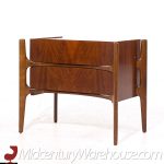 William Hinn Mid Century Walnut Curved Front Nightstands - Pair | Mid Century Modern Furniture - Mid Century Furniture Chicago William Hinn Mid Century Walnut Curved Front Nightstands - Pair
