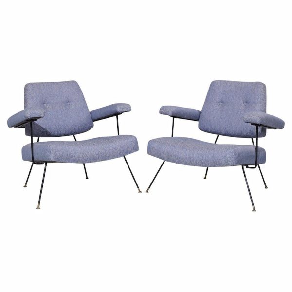 Adrian Pearsall for Craft Associates 104c Mid Century Iron Lounge Chairs - Pair