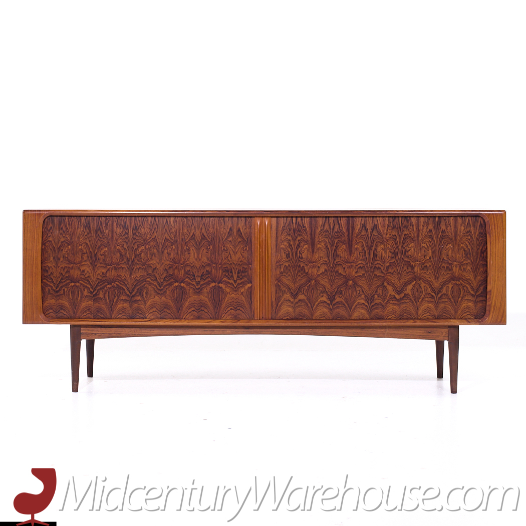 Bernhard Pedersen Mid Century Danish Rosewood Tambour Door Credenza