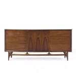 Broyhill Brasilia Mid Century Walnut and Brass 9-drawer Lowboy Dresser | Mid Century Modern Furniture - Mid Century Furniture Chicago Broyhill Brasilia Mid Century Walnut and Brass 9-drawer Lowboy Dresser