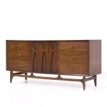 Broyhill Brasilia Mid Century Walnut and Brass 9-drawer Lowboy Dresser | Mid Century Modern Furniture - Mid Century Furniture Chicago Broyhill Brasilia Mid Century Walnut and Brass 9-drawer Lowboy Dresser